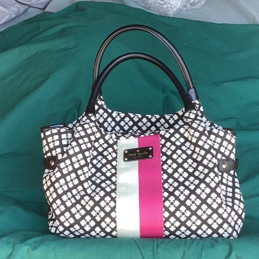 Kate Spade Black and Pink Satchel with Bold Stripe